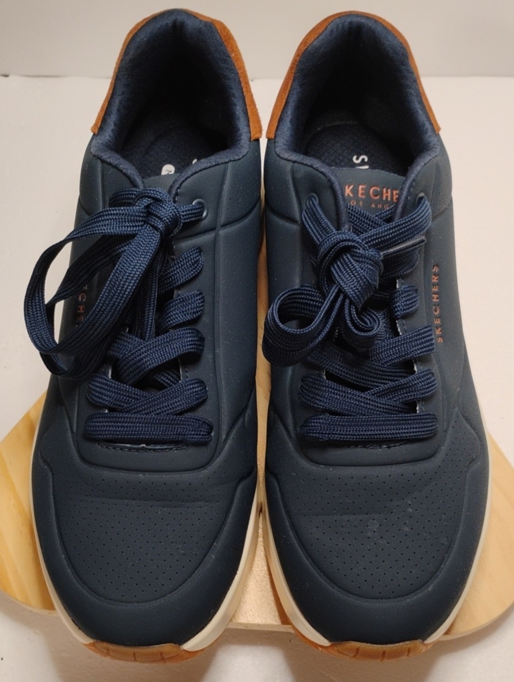 Skechers Men's Navy Sneakers with Tan Accents